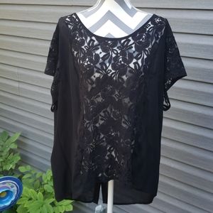 Torrid 3 black lace sheer shirt sleeve top FIRM